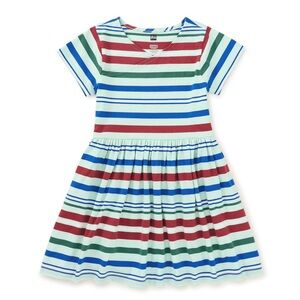 Tea Collection Short Sleeve Wrap Neck Dress V-neck Striped Blue/Red Girls Size 8